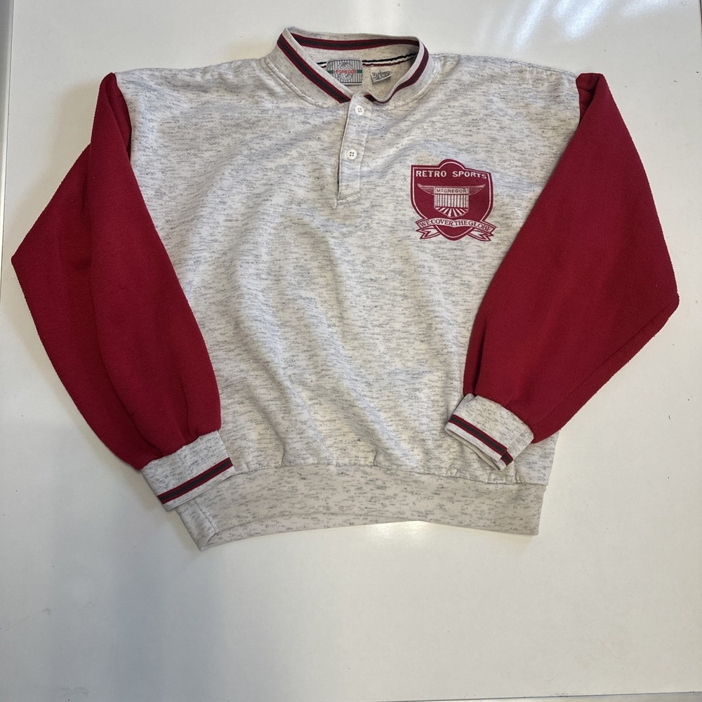 Vintage 90s McGregor Retro Sports Sweatshirt Henley Pullover Gray Red  Size L